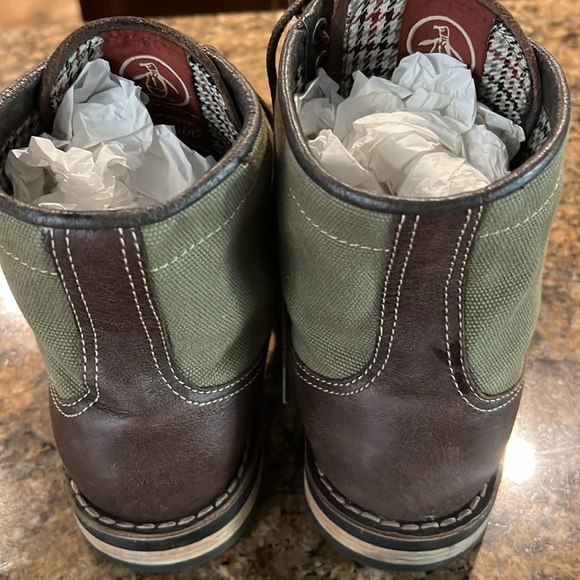 Leather and khaki fabric lace up boot - Picture 3 of 6